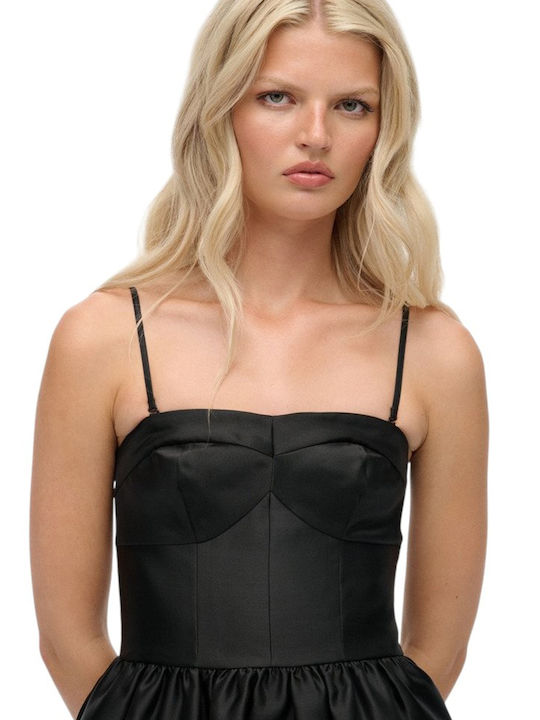 Summer Mini Evening Satin Dress Black