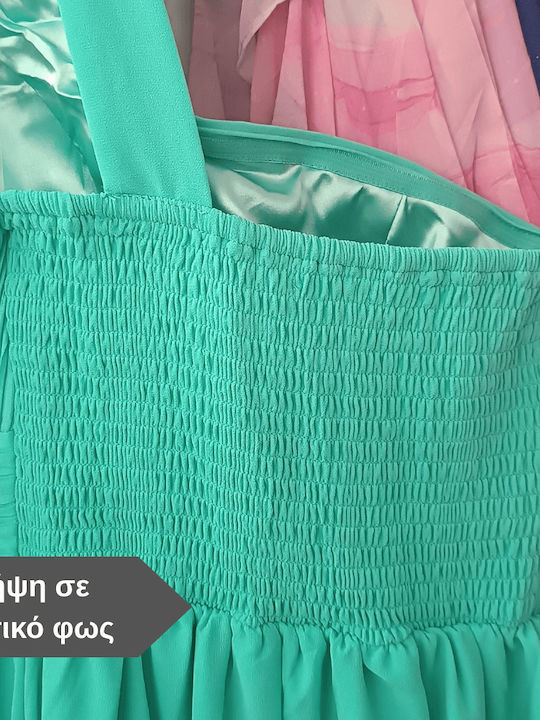 Rochie De Vară Maxi Pentru Nuntă Botez Satin Turcoaz