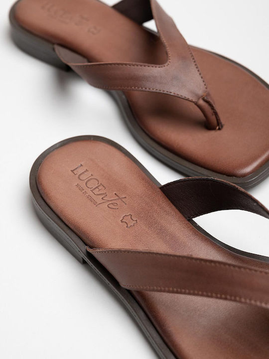 Leather Women's Flat Sandals Brown