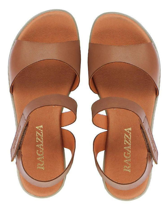 Leather Women's Flat Sandals Flatforms Tabac Brown