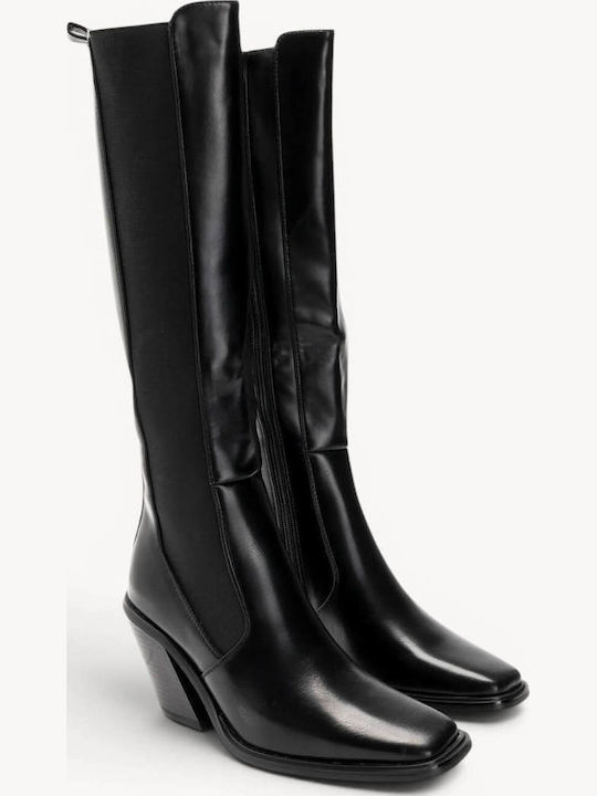 Black Cowboy Boots Synthetic Leather Rubber