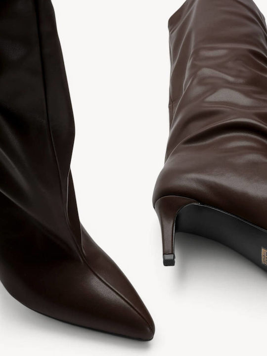 Braune Slouch Damenstiefel Kitten Heel