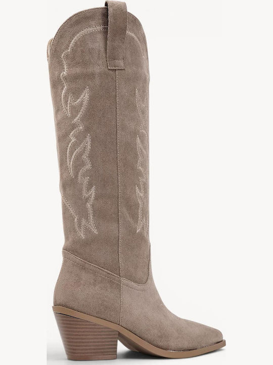 Beige Women's Cowboy Boots Side Zipper