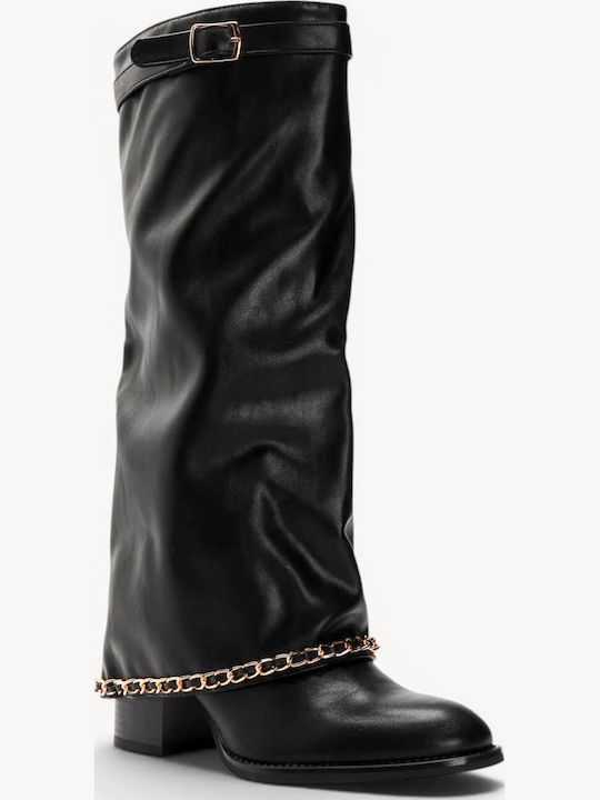 Black Boots Decorative Chain Strap