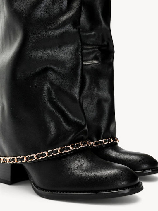 Black Boots Decorative Chain Strap