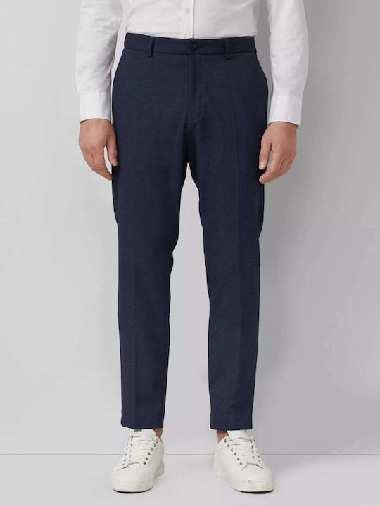 Pantaloni Bărbați De Costum Elastici Slim Fit Albastru Marin Închis