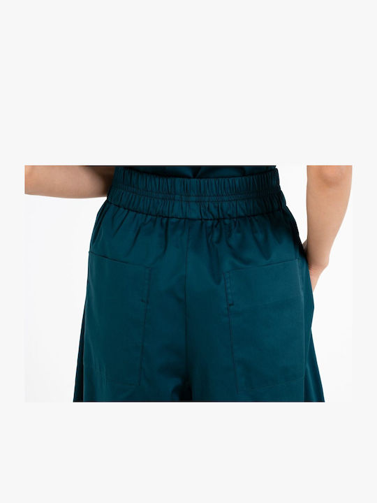 Women's High Rise Zip Culottes with Rubber Band Brown