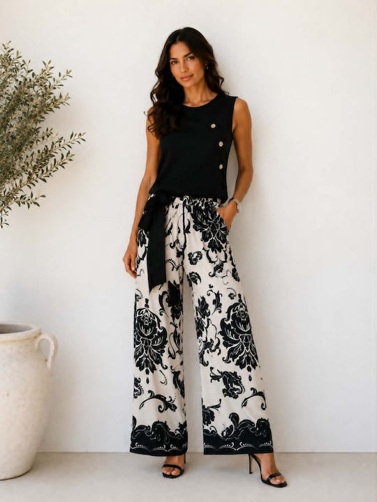 Women's Pantaloons with Rubber Band in Loose Fit Ecru