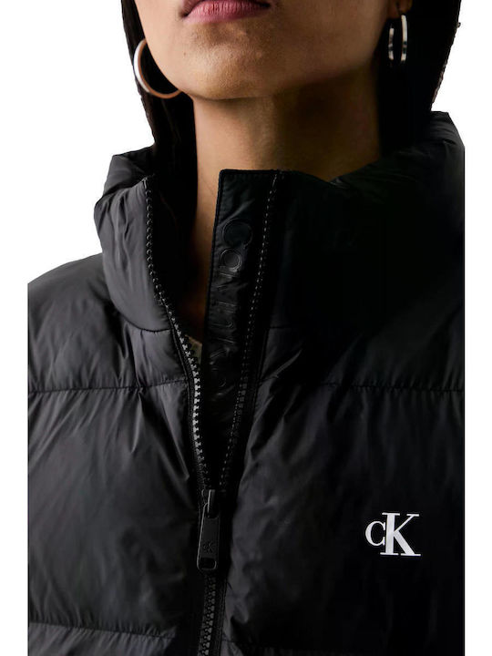 Crop Дамско Puffer Яке за Зима Черно