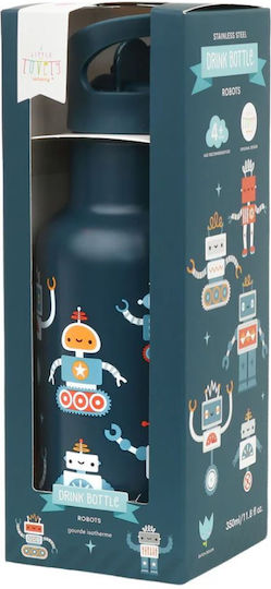 A Little Lovely Company Rostfreies Kinder Trinkflaschen Set Thermos mit Stroh Silber 350ml