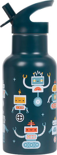 A Little Lovely Company Rostfreies Kinder Trinkflaschen Set Thermos mit Stroh Silber 350ml