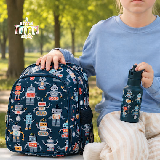 A Little Lovely Company Rostfreies Kinder Trinkflaschen Set Thermos mit Stroh Silber 350ml