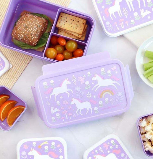A Little Lovely Company Bento Stainless Steel Kids Water Bottle Unicorns Thermos with Straw Silver 350ml