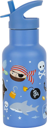A Little Lovely Company Bento Stainless Steel Kids Water Bottle Set Pirates Thermos with Straw Silver 350ml