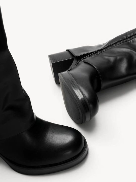 Μαύρες Mid Calf Μπότες Τριπλές Αγκράφες