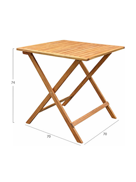 Wooden Table for Small Outdoor Spaces Foldable Truyen Natural 70x70x74cm