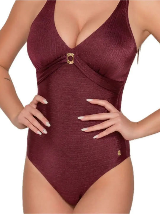 One Piece Swimsuit with Light Padding Burgundy