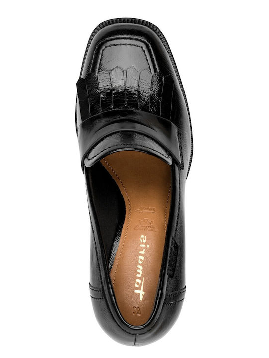 Leder Loafer Pumps mit Mittelhohem Absatz Schwarz