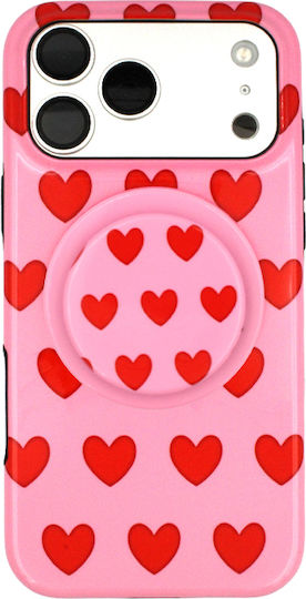 Pop Socket Magsafe Pink With Red Hearts
