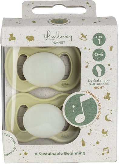 Lullaby Planet Silicone Night Pacifiers Green for 0-6 Months 2 Pieces