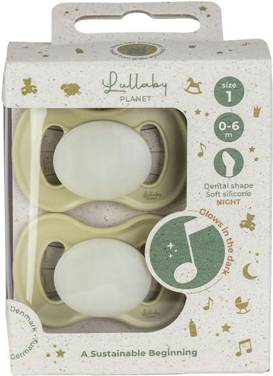 Lullaby Planet Silicone Night Pacifiers Green for 0-6 Months 2 Pieces