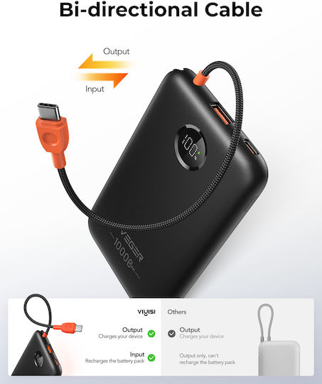 Veger K1C Power Bank 10000mAh 22.5W with USB-A and USB-C Power Delivery Quick Charge Black
