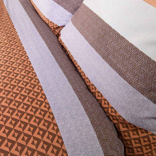 Darymex Σετ Παπλωματοθήκη 200x220cm Διπλή με 2 Μαξιλαροθήκες Πορτοκαλί Καφέ Ρίγες