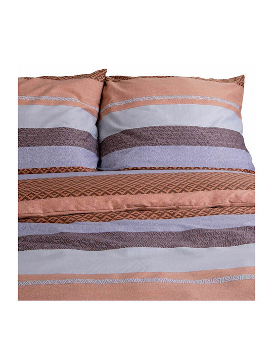 Darymex Darymex Bettbezug Set 160x200cm Einzel mit Kissenbezug Orange Braun Streifen