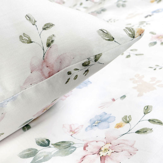 Darymex Set Huse Pentru Pilote Cu Flori Subțiri Pastelate 100% Bumbac 140x200cm Simplu Cu Față De Pernă Albă