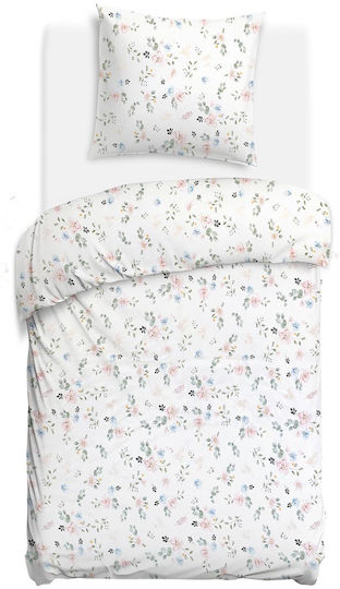Darymex Set Huse Pentru Pilote Cu Flori Subțiri Pastelate 100% Bumbac 140x200cm Simplu Cu Față De Pernă Albă