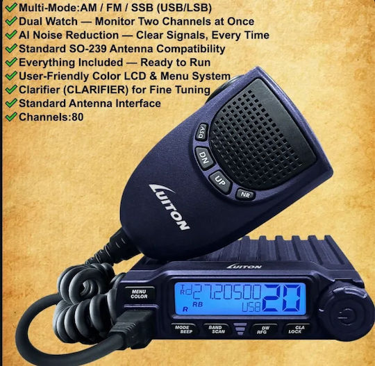 Luiton LT-310 SDR CB Auto 15W cu Ecran Color în Culoare Multicoloră
