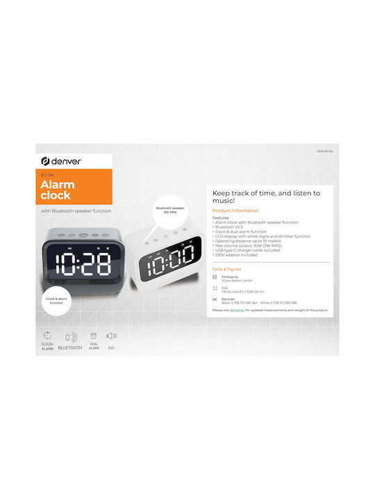 Denver Tischuhr Digital LCD mit Wecker Schwarz EC-54B