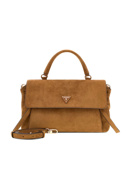Handtasche aus Leder für Damen Flap Tasche Wildleder Cognac