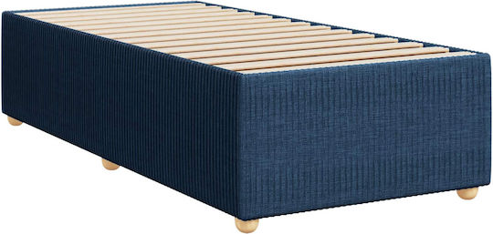 Pat Single Tapițat cu Material Albastru cu Plăci și Saltea 100x200cm