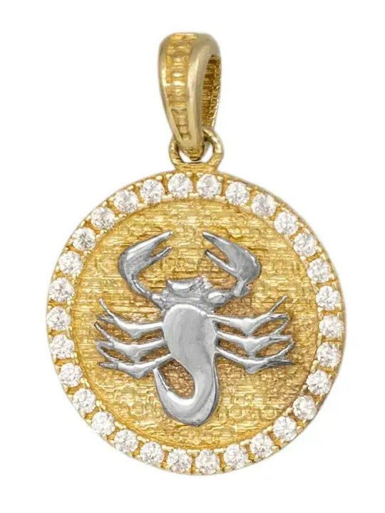 Charm Зодиакален знак Скорпион от Бяло злато 9К с Зиркон
