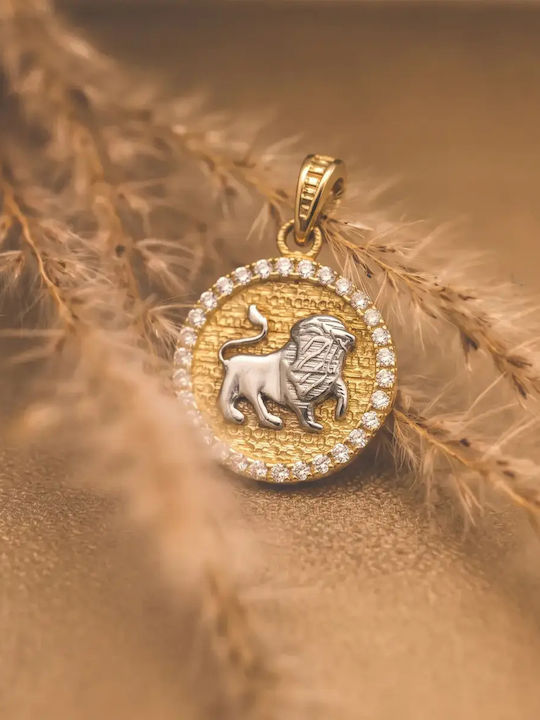 Hängendes Charms Tierkreiszeichen Leo aus Weißgold 9K mit Zirkon