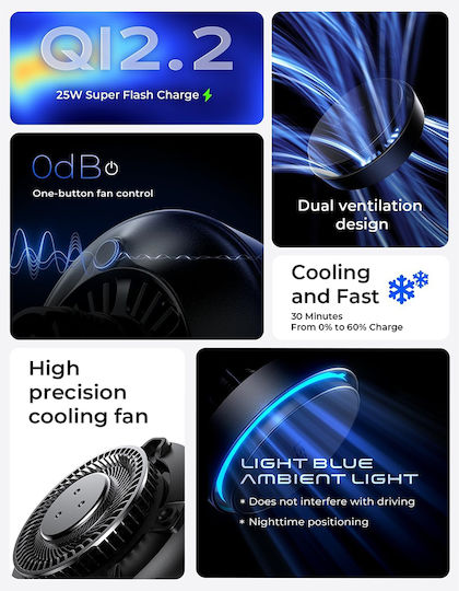Lisen Car Holder Wireless Charger W116 Yl0225060018 Air Vent Dashboard Cooling Fan 25w Qi2.2 Black