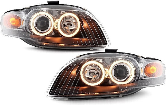Front Lights Set Audi A4 B7 04-08 Angel Eyes Black H7/H7 Depo Audi Dero