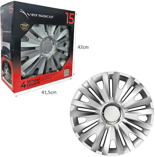Versaco Satz Auto Radkappen 4 Stück 15" Silber Radkappen