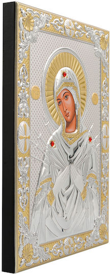 Дева Мария Ептаспати Епъргирена Икона Ситопечат Дърво 13.5 X 17.5 Cm 5.3 X 6.9 In