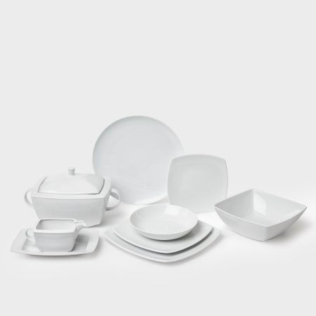 Porcelain Dinnerware Set 44 Pieces Square "Cancun White"