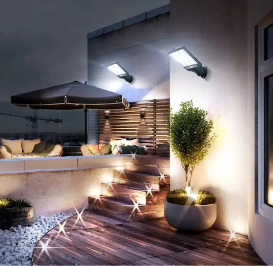 LED Set of 4 Wall Mounted Solar Lights Cold White 6500K with Motion Sensor, Photocell and Remote Control IP65