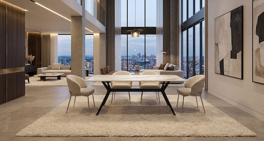Powell Kitchen Table with Stone Surface White 80x80x75cm