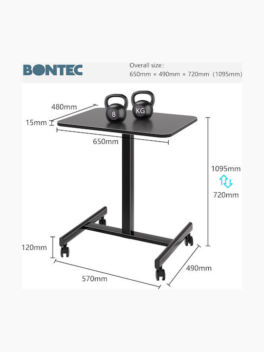 Birou Bontec Din Lemn Negru Cu Picioare Metalice și Înălțime Reglabilă 65x48x72cm