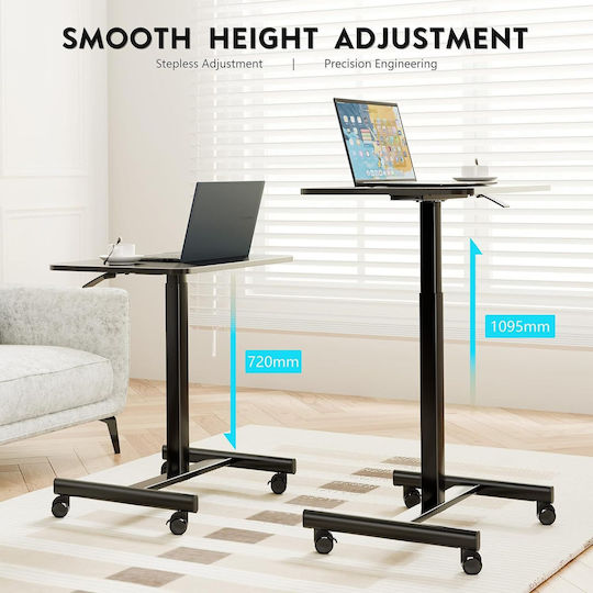 Bontec Wooden Desk Black with Metal Legs & Adjustable Height 65x48x72cm