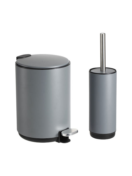 Sidirela Elegant E-4687 Metallic Bathroom Brush and Bin Set Soft Close 5lt Grey