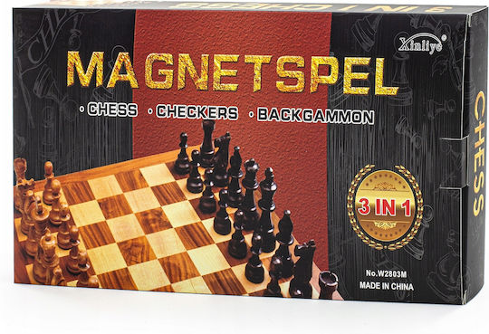Premium Magnetic Backgammon/Chess Wooden with Chess Pawns 34cm