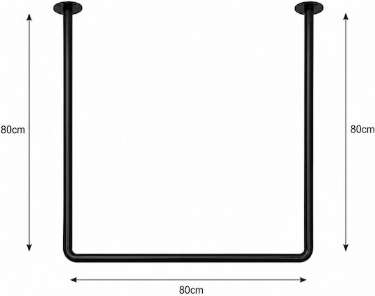 MRShome Bară Pentru Perdea De Duș Colțar Neagră Φ22mm 80cm
