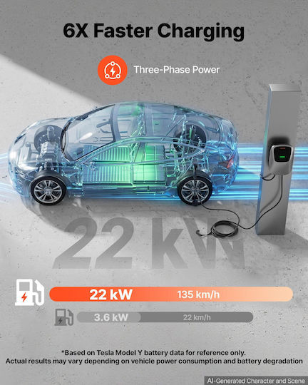 Vevor Επιτοίχιος Τριφασικός Φορτιστής 22kW με Ενσωματωμένο Καλώδιο 7.5m Type 2 (OZSXJLD22KWCOGVBA001V8)
