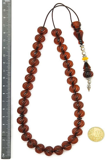 Roloi Komboloi Graven Worry Beads with 33 Beads Made of Mastic Length 35cm Honey